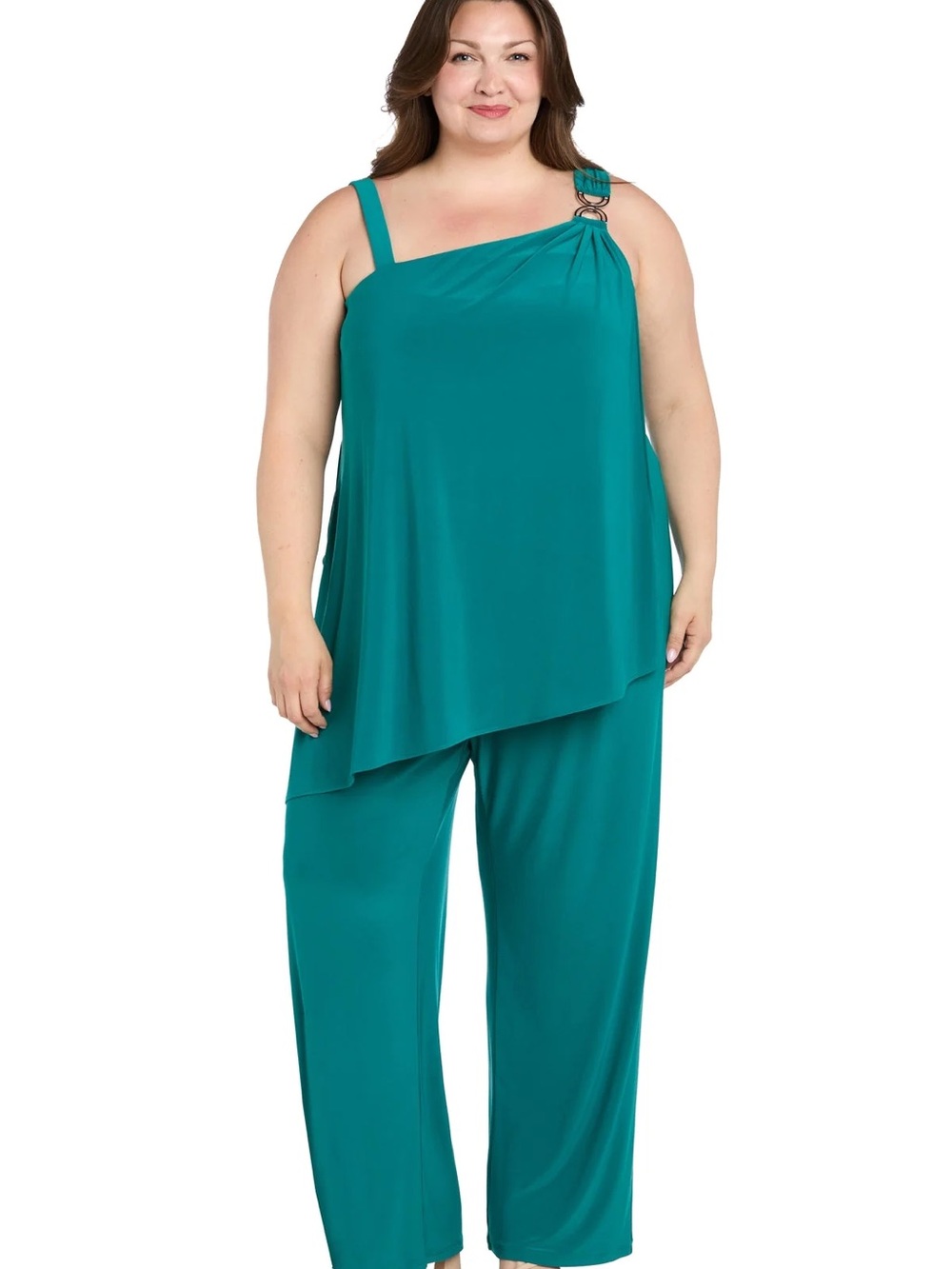 R&M Richards Teal One-Shoulder Wide-Leg Jumpsuit